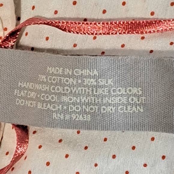 Fossil Short Puff Sleeve Collared Button Front Shirt Cream Red Polka Dots Sz M - Picture 4 of 4